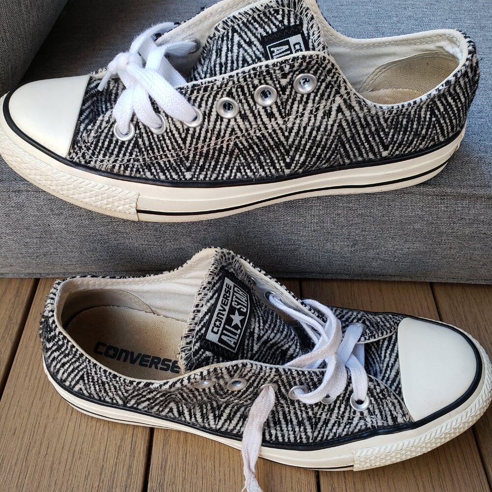 EUC CTAS Converse tweed style classic white / black herringbone zigzag (8) KICKS - Picture 6 of 8